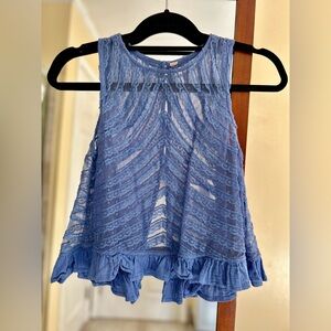 Free People Blue Lace Ruffle Blouse